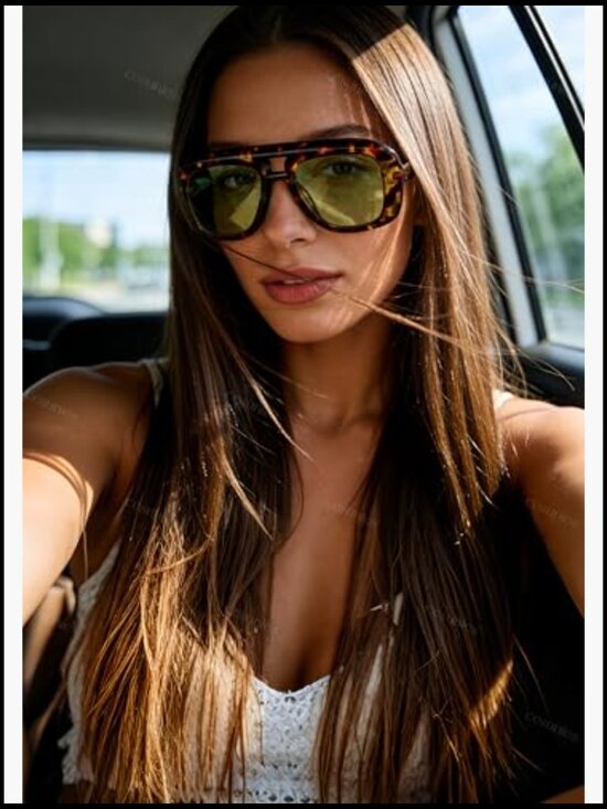 Oversized Aviator Sunglasses with Thick Square Frame UV400 Protection main image 4